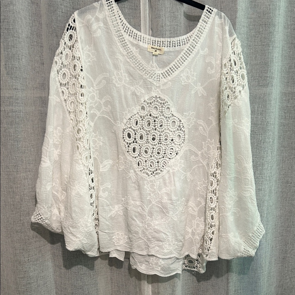 Trina White Lace Floral Embroidered Top v-neck